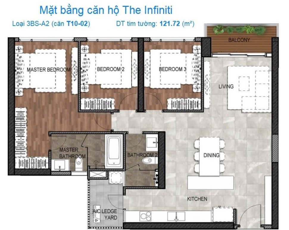 Căn hộ 3PN 02 dự án Infiniti Quận 7 view ban công nhìn thấy hồ bơi, sông Sài Gòn. Mua bán căn hộ tại The Infiniti, số 584 Huỳnh Tấn Phát, Tân Phú, Hồ Chí Minh được đăng bởi VPI Official.Hình 11