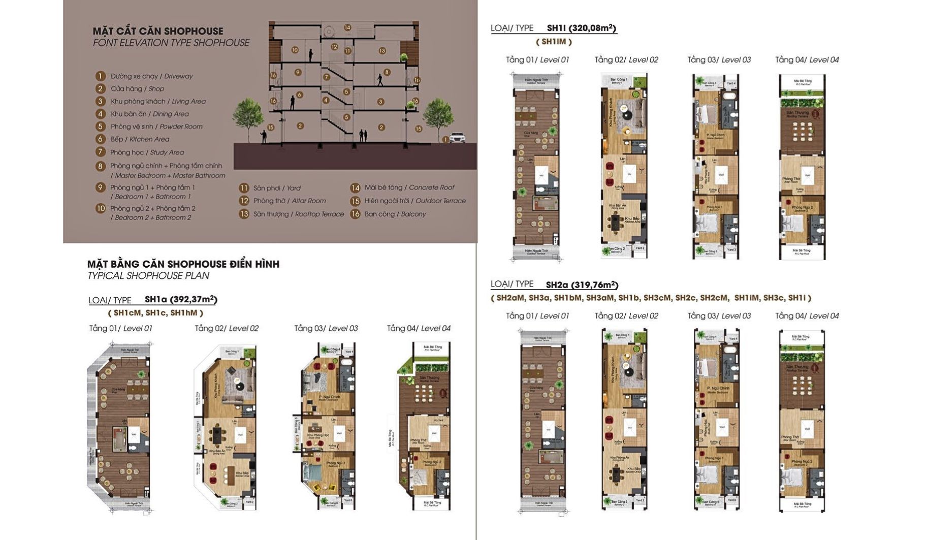 Mặt bằng Shophouse 4 tầng